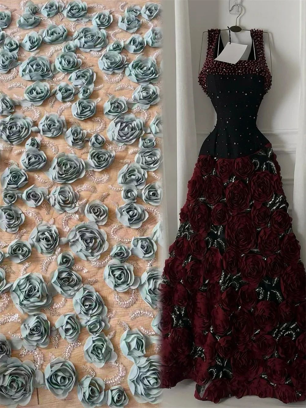 

Luxury High-End 3D Embroidery Net Lace Beads Fabric 2026 Handmade Unique Design for Women's Wedding Dress Fashionable Exquisite