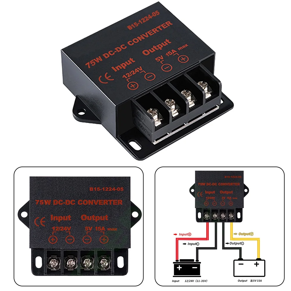 DC-DC Converter Module 12V 24V Input 5V 15A Output 75W Power Supply with IP68 Waterproof and Full Safety Features