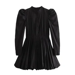 Taop&Za 2024 Spring New Product Women's Fashion Casual Slim Fit Long sleeved Button Decorated Balloon Style Short Dress