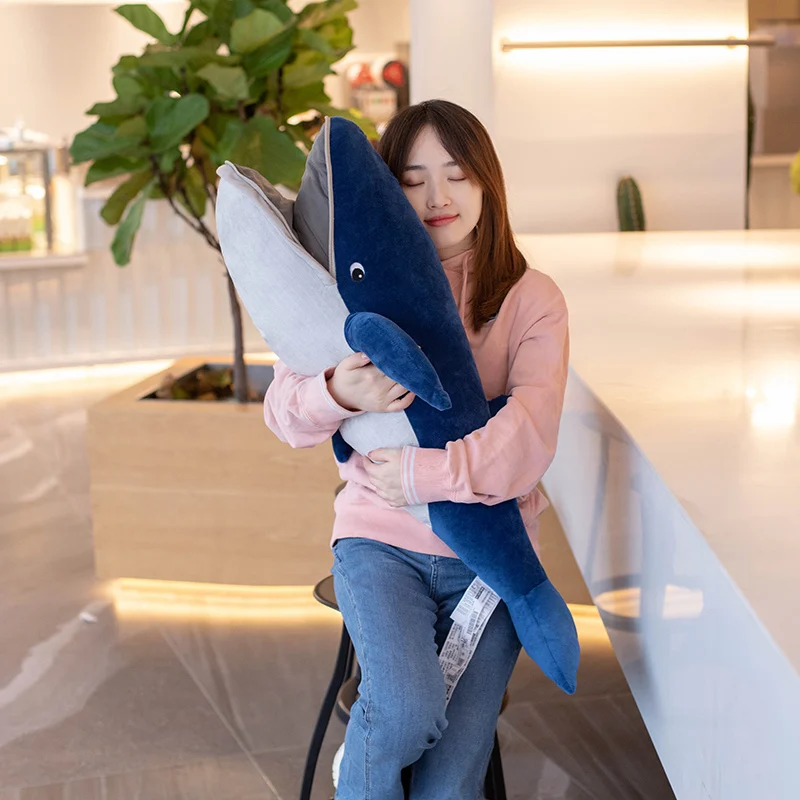 45-140CM New Giant Size Blue Whale with Mouth Opened Plush Toy Sea Fish Doll Stuffed Soft Pillow Birthday Gift
