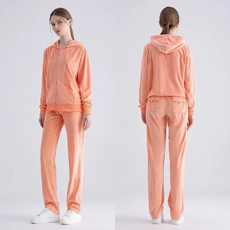 

Бархатный женский спортивный костюм с длинными рукавами, европейский и американский комплект из 2 предметов, хит продаж