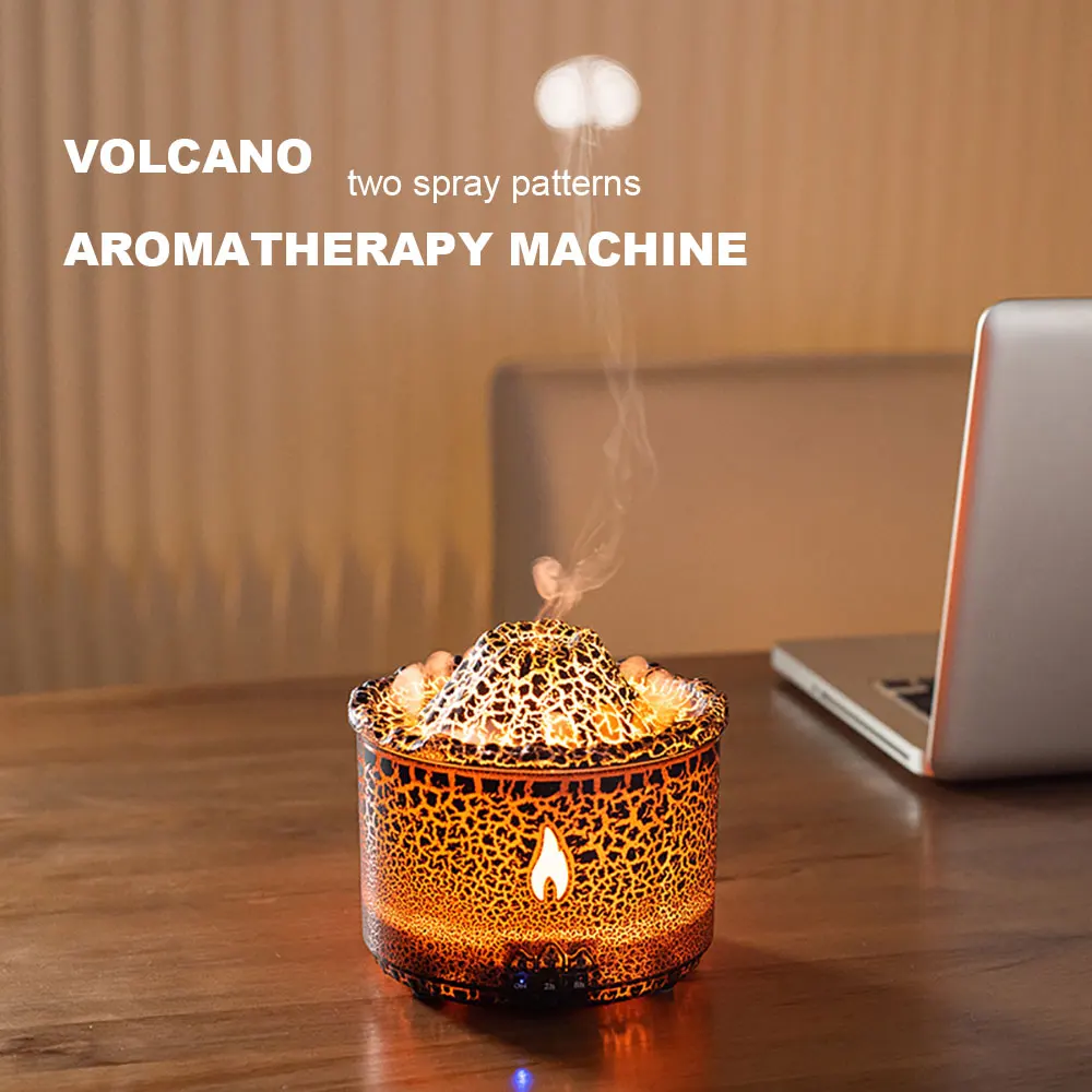 Luchtbevochtiger Aromatherapie Vlam Vulkaan Licht Timer voor Slaapkamer Thuis Yoga Kantoor Vlam Ultrasone Essentiële Olie Diffuus