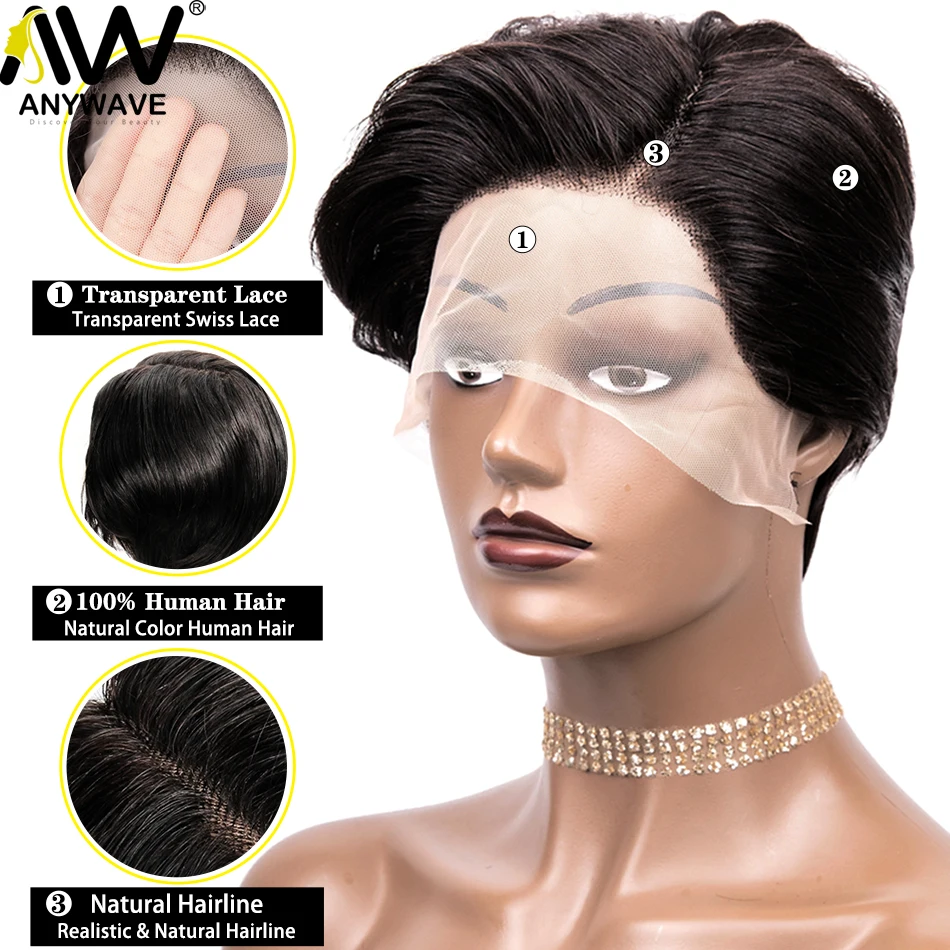 150% Density Pixie Cut Wig Glueless Transparent T-Part Lace Front Human Hair Wig For Women Brazilian Remy Hair Short Bob On Sale