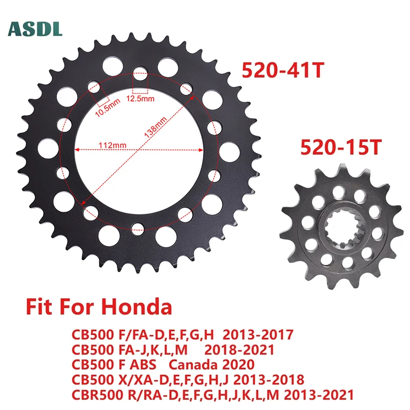 

520 41T 15T Motorcycle Gear Wheel Front and Rear Sprocket for Honda CB500 F/FA CB 500 CBR500 R/RA 2013-2021 520 41T 16T NC750