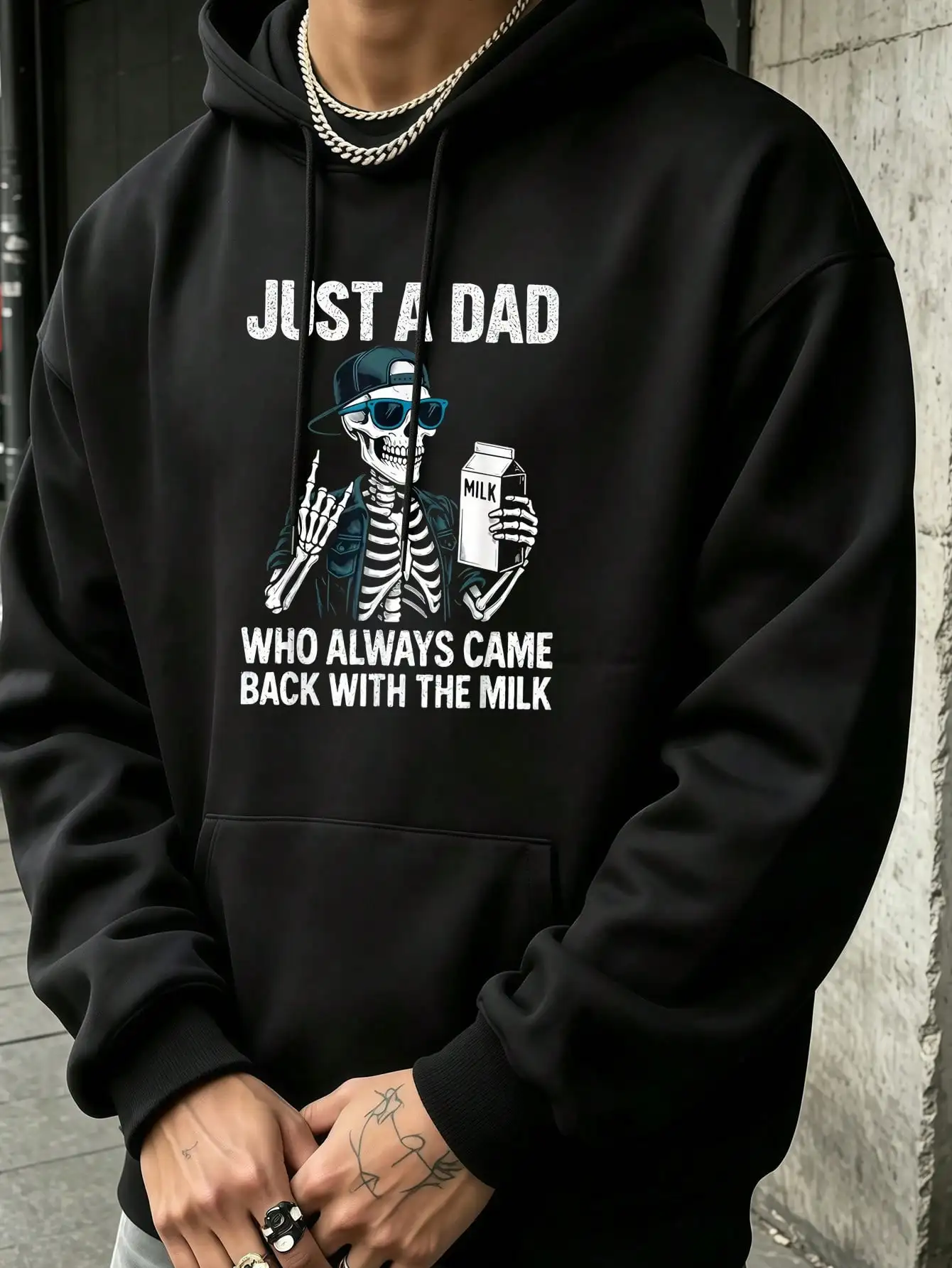 1pc Unisex Hoodie Funny Skeleton Print Black Hoodie, Hoodies For Men Lightweight Polyester Material, Drawstring Hoodie, Machine Washable
