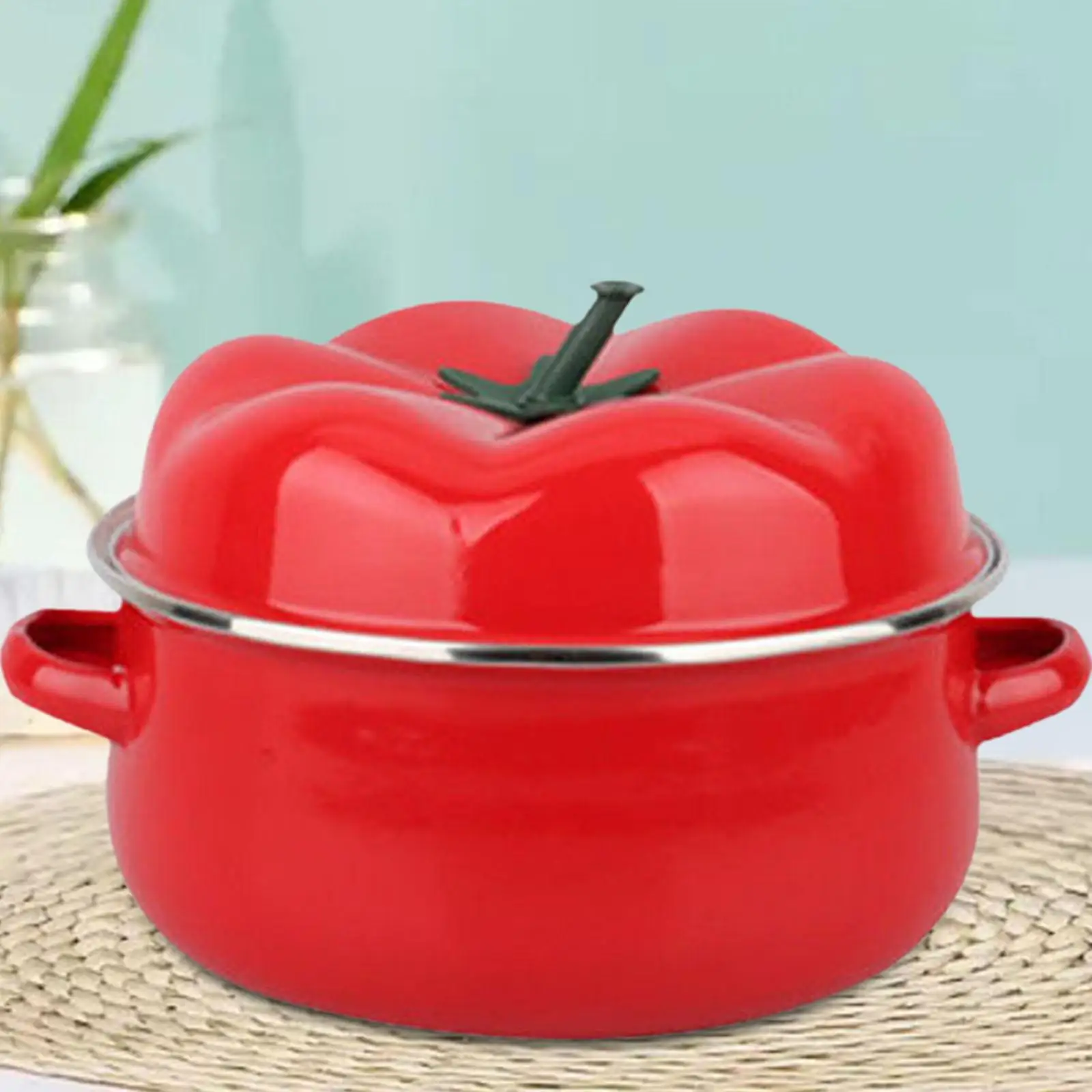 Olla de tomate resistente al calor con tapa, olla para sopa, sopa, té, fideos, cereales y leche