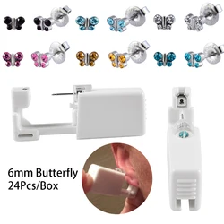 24pcs Butterfly Disposable Sterile Ear Piercing Unit Cartilage Tragus Helix Piercing Gun Tool Kit Stud Earring CZ Gem Assorted
