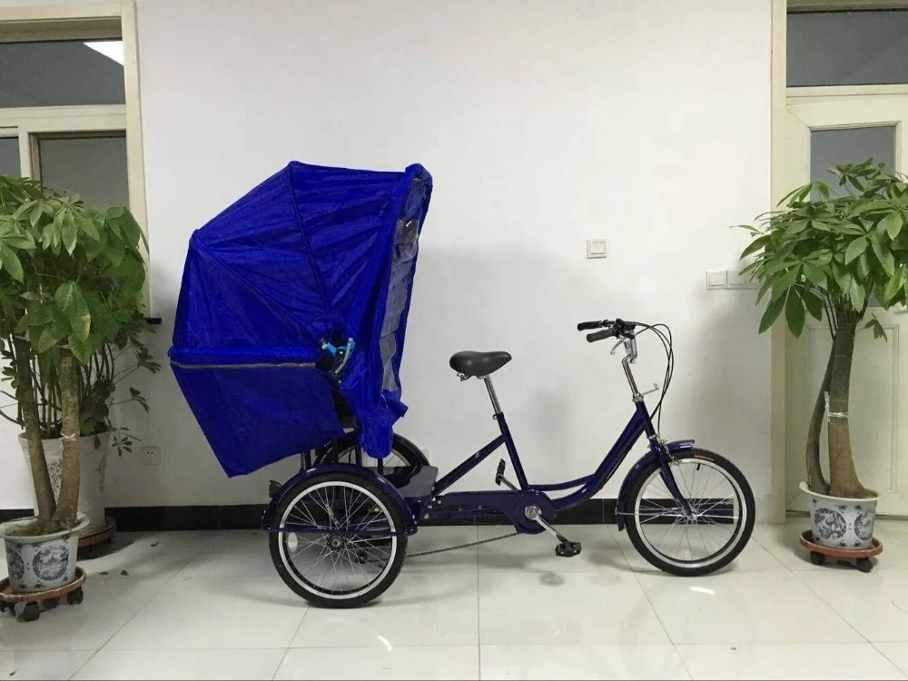 SH-T058 single speed or 6-Speed Man power Tricycle with Baby Seat and Rain Cover custom