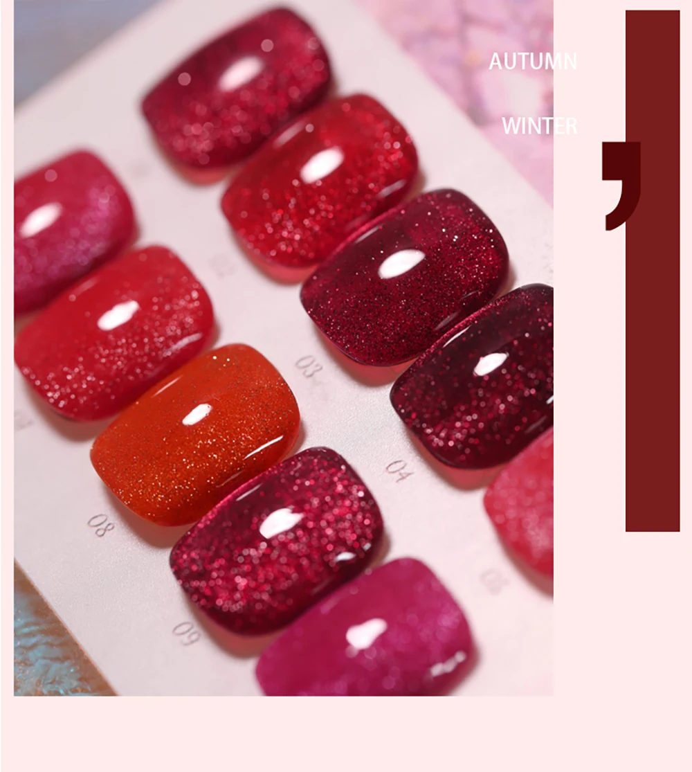 Vendeeni 10 Farben Roter Glitzer Gebrochener Diamant Katzenaugen-Gel-Nagellack Reflektierender Effekt Magnetischer Blitz UV-Soak-Off-Gel-Lack – Detail 9
