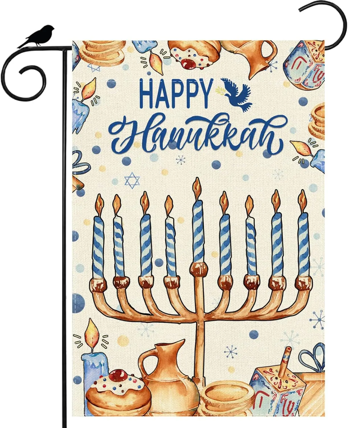 Happy Hanukkah Garden Flag Dreidel Candle Doves Menorah Yard Flag 12x18 Inch Double Sided Small Chanukah Mini Yard Outdoor O LLG