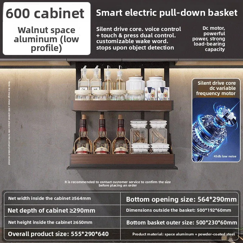 Smart Electric Kitchen Cabinet Pull-Down Basket — Voice-Activated & Touch-Controlled Vertical Automatic Spice Rack