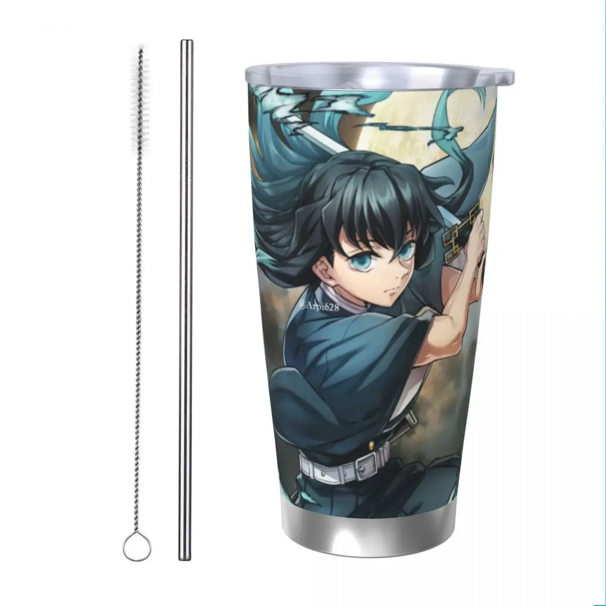 Muichiro Tokito Demon Slayer 20oz Stainless Steel Car Mug Straw Thermal Iced Travel Cup Vacuum Insulated Coffee Hot Cup