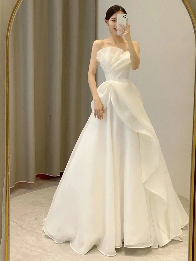 light wedding dress tube top simple dress