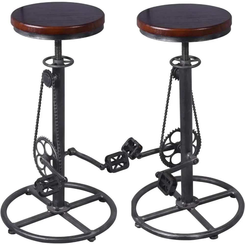 Taburetes de Bar con asiento de madera giratorio Vintage, diseño de Pedal de bicicleta ajustable para mostrador de isla de cocina, taburetes de Bar, Juego de 2