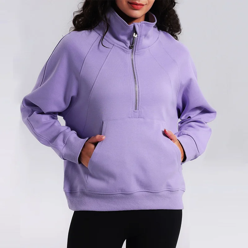 Aiithuug Women Half Zip Oversized Sweatshirts Long Sleeve Trendy Cropped Pullover Workout fall Tops With Pockets