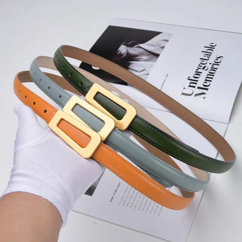 

Women's Runway Fashion Vintage Genuine Leather Cummerbunds Female Dress Corsets Waistband Belts Decoration Narrow Belt R1409