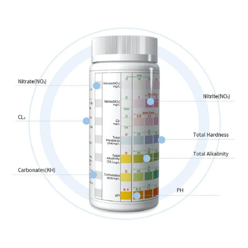 100Pcs Aquarium Test Strips Water Quality Test Strip 7/in1 Fish Tank Test Kit Freshwater Saltwater Aquarium Water pH Test Strips