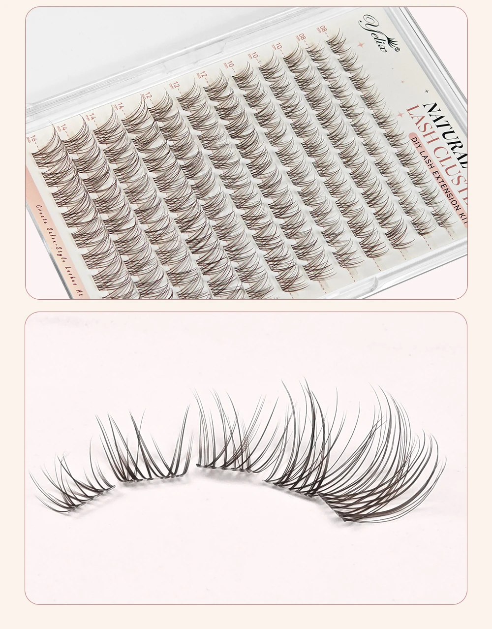 Yelix Natürliche Braune Wispy Cluster Wimpern Gemischt 8-16mm Unsichtbares Weiches Band DIY Wimpernverlängerungen für Heim- und Salongebrauch – Detail 10