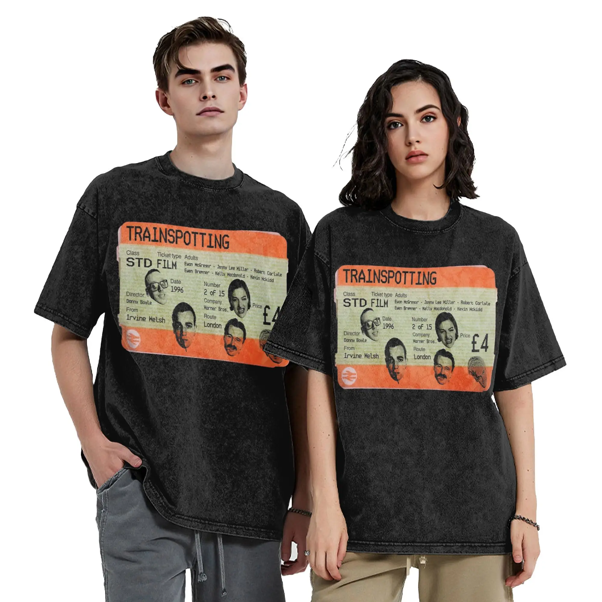 Trainspotting Ticket Washed T Shirt Streetwear Hip Hop Vintage T-Shirts  Tees Tops for Men Women Cotton Oversize Printed