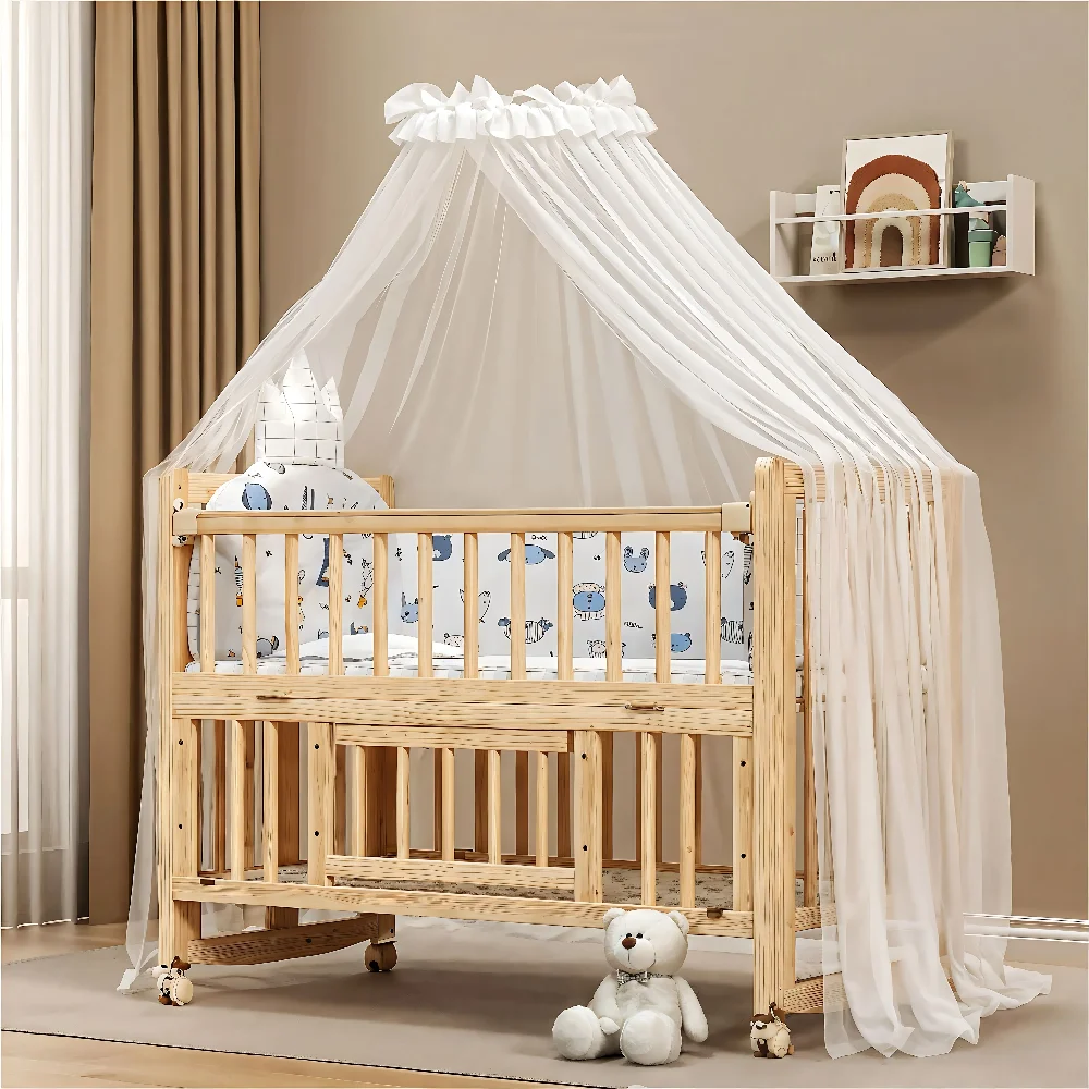 baby bed for 0-6 years,Best quality portable solid wood baby cribs,multi-functional baby bed for newborn baby,free send bedding