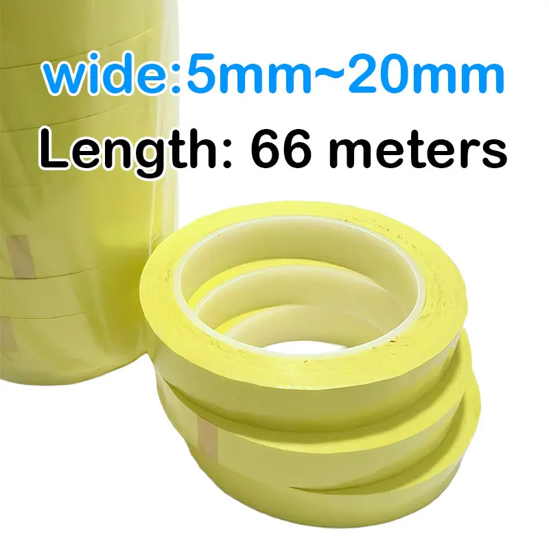 66Meters/roll, 5mm~20mm Wide Adhesive Insulation Mylar Tape for Transformer, Motor, Capacitor, Coil Wrap, Anti-Flame Yellow