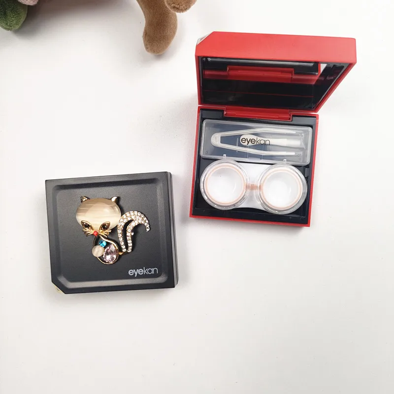 

Inlaid Rhinestone Fox decoration Contact Lens Case Portable Travel Contact Lens Storage Box Mini Contact Lenses Case Gift B1
