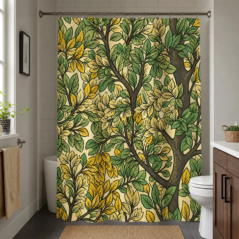 Waterproof Botanical Leaf Tree Shower Curtain Liner Greenery Nature Print Bathroom Decor Tapestry Forest Design
