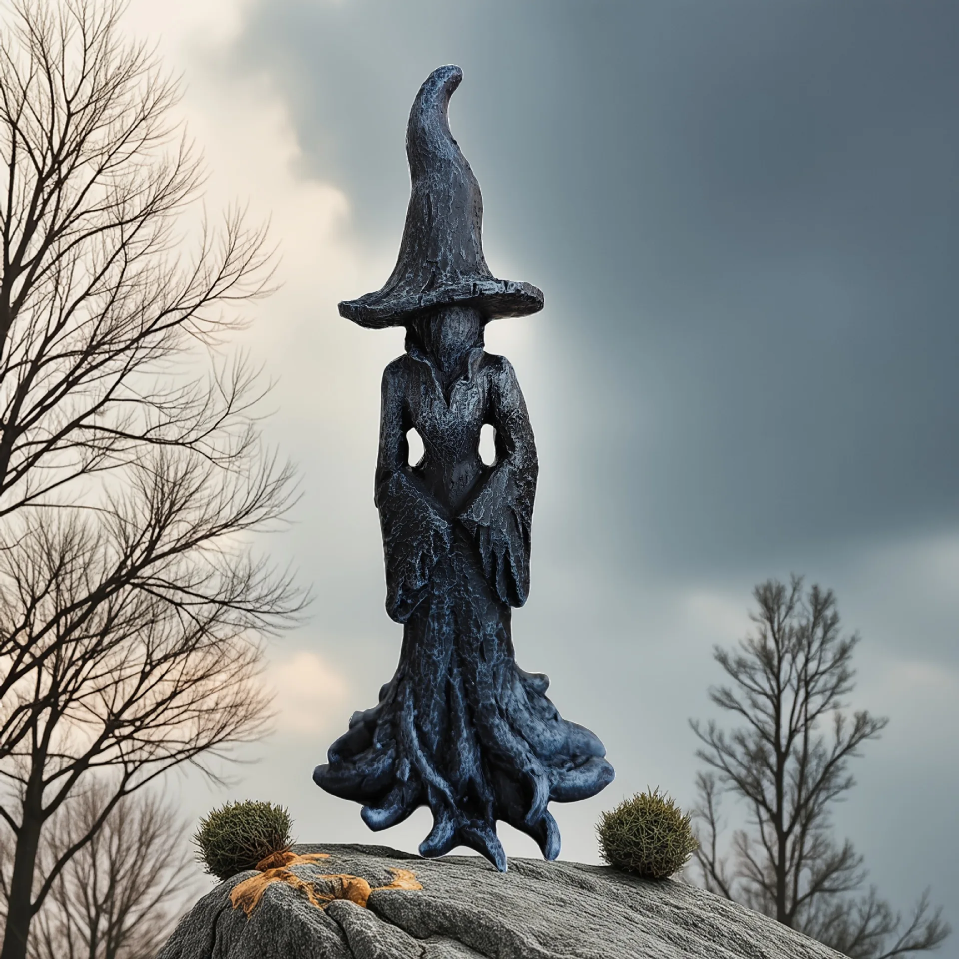 

‌Handmade Witch Sculpture‌ - Gothic Home Decor with Broomstick Detail