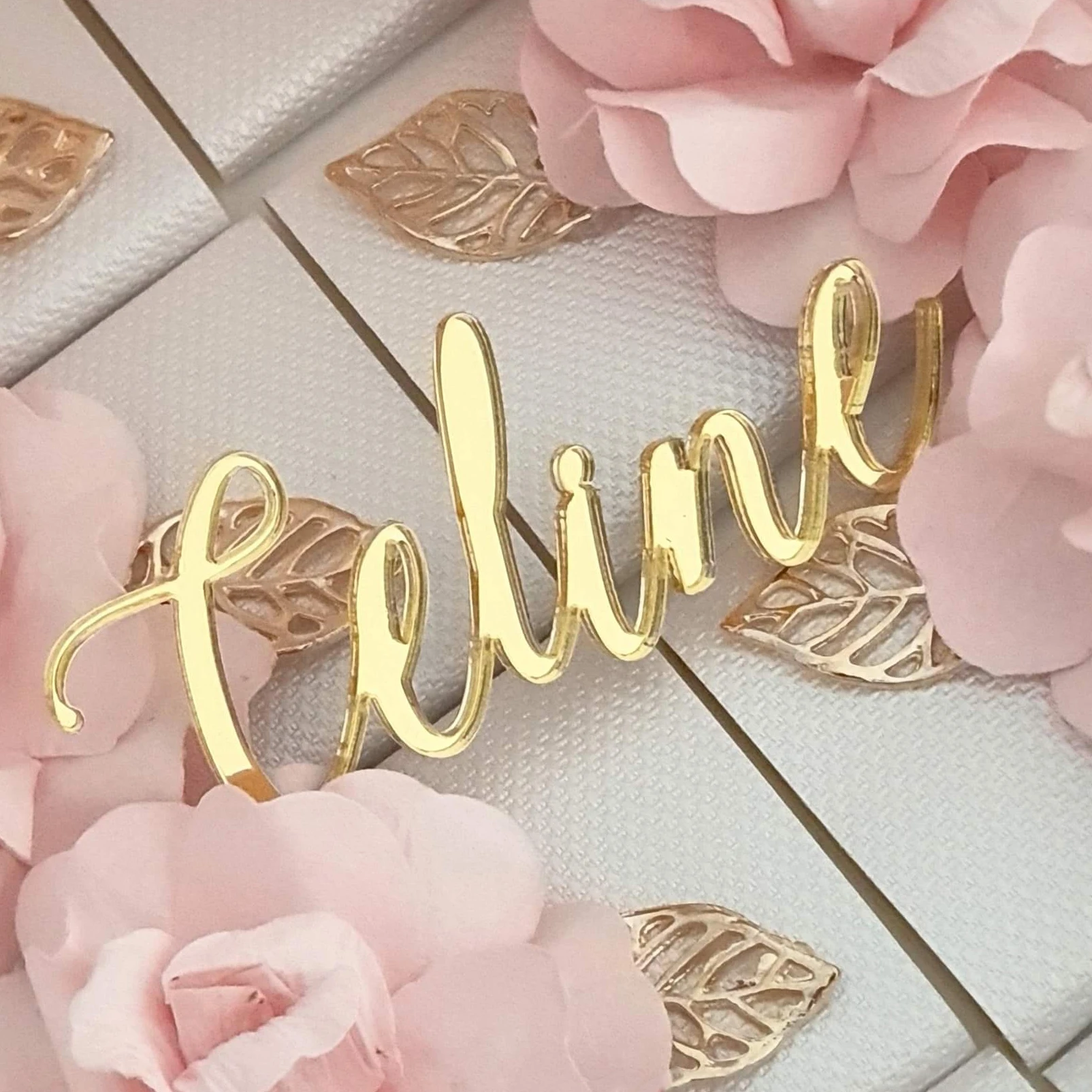 12* Custom Acrylic Gold/Silver Mirror Laser Cut Baby Name Guest Name Landmark Wedding Table Decoration Chocolate Bar Baptism Tag