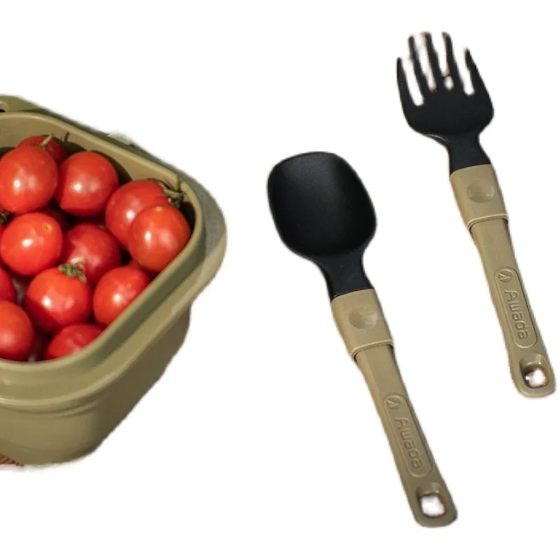 

Awada Portable Outdoor Cam Nylon Lightweight Cutlery Foldable Soup Spoon Fork Picnic Dining Utensils Durable Tableware