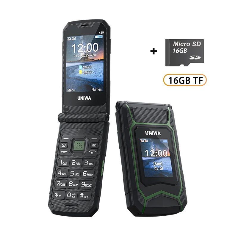 UNIWA X29 – telefon GSM z klapką, 2,8-calowy podwójny ekran, obsługa dwóch kart SIM, duży czcionki, duże przyciski, idealny dla osób starszych, bateria 2000 mAh, bezprzewodowe radio, rosyjska klawiatura. — zdjęcie produktu 10