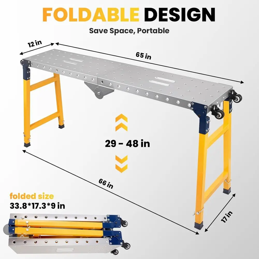 2000 lbs Capacity Scaffolding Platform Adjustable Height, 5-Level Height Adjustable Work Platform, Portable Scaffolding Platform