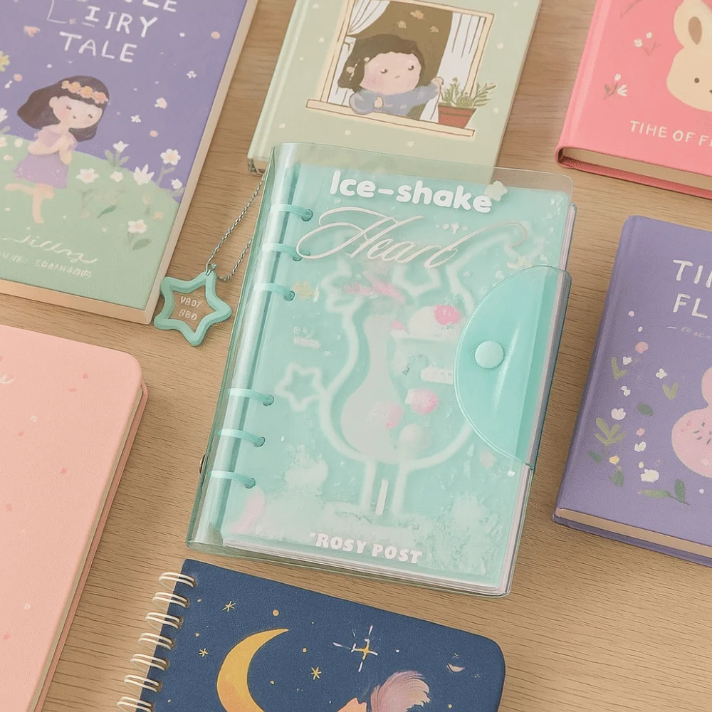 Creative Portable 6 Binder Ring Notebook Frosty Series Exquisite Diary Book Button Design PVC Notebook Student