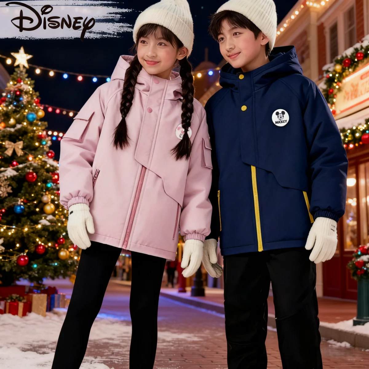 

Disney Kids Windproof Cotton-padded Jacket Winter Cold-resistant Color Patchwork Thickened Jacket Children Lightweight Outerwear