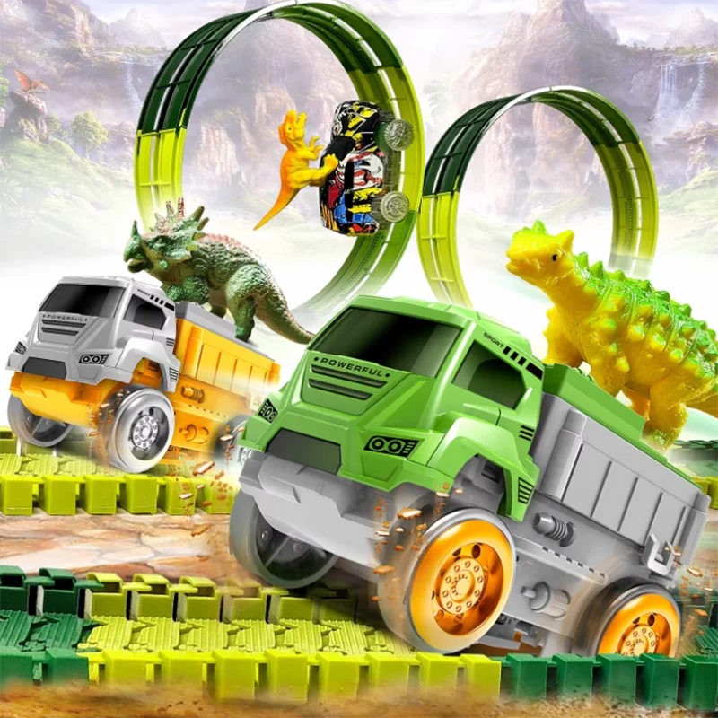 قطار مسار التسلق السحري، قم بإنشاء مسارات سباق الطرق العالمية على شكل ديناصور، مجموعة لعب مرنة للأولاد والبنات هدية متوفرة في المخزون
