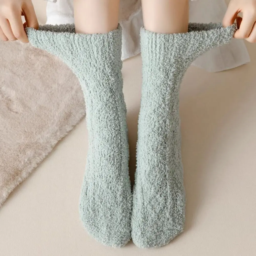 Thickened Winter Coral Velvet Socks Warm Soft Cotton Socks Fluffy Solid Color Floor Socks Sleep Socks