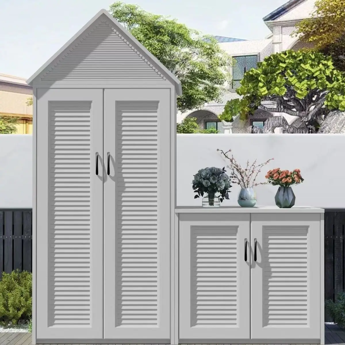 Aluminum Alloy Outdoor Storage Cabinet Waterproof Sunproof Garden Tool Box Large Capacity Patio Storage Chest for Courtyard Set