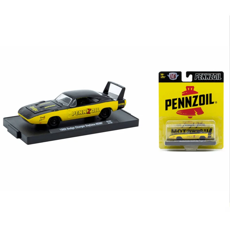 Máquinas M2 escala 1:64 aleación fundida 1969 Dodge Charger Daytona HEMI juguetes coches modelo clásicos regalo para adultos recuerdo pantalla estática