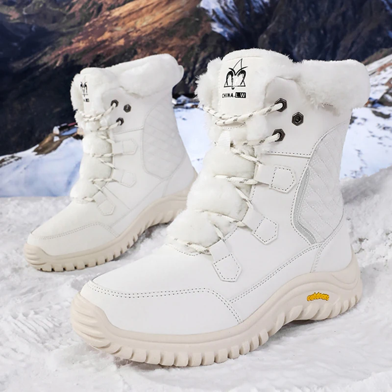 

Женские зимние зимние ботинки, высокие альпинистские ботинки, непромокаемые ботильоны на платформе, женские утолщенные плюшевые теплые походные ботинки