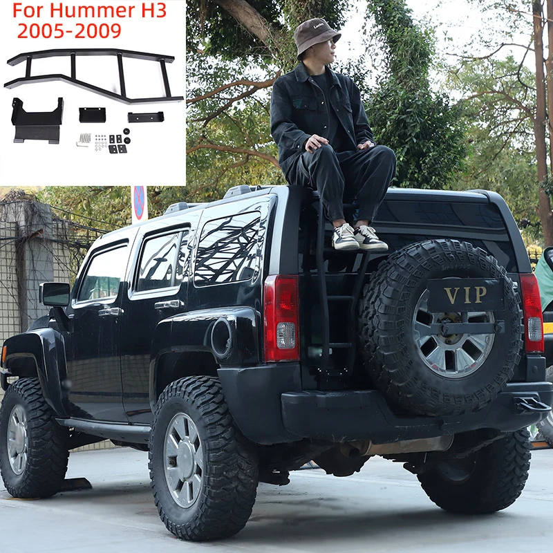 

For Hummer H3 2005 2006 2007 2008 2009 Aluminum alloy black car rear tailgate ladder climbing tool car exterior accessories