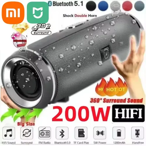 Xiaomi Mijia 200W Altavoz Bluetooth portátil IPX7 impermeable al aire libre HIFI Pilar altavoz Subwoofer estéreo altavoz Radio Boom Box