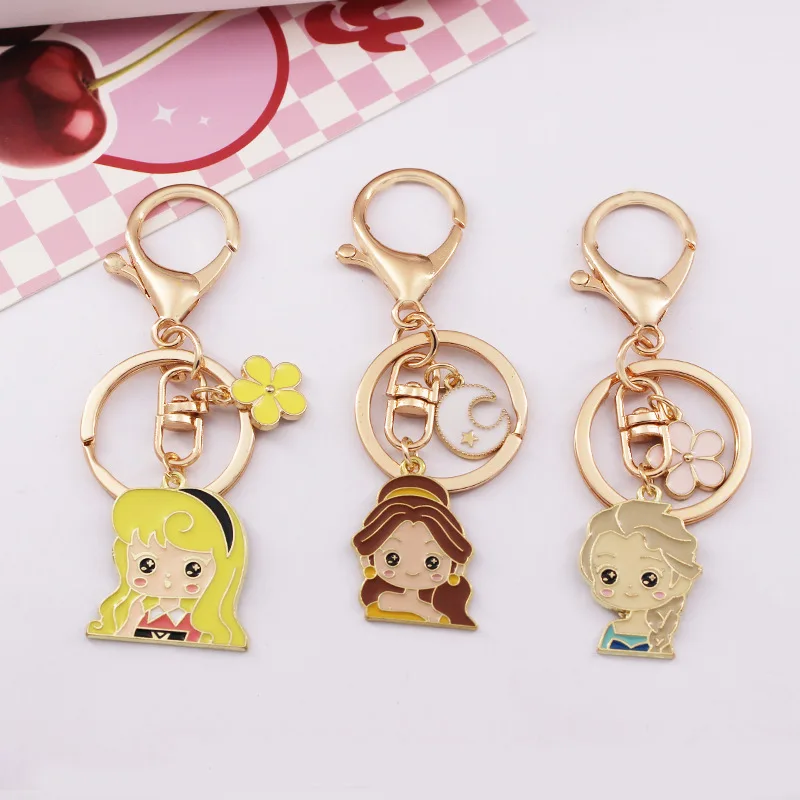 Disney Cartoon Anime Frozen Princess Elsa Pendant Metal Keychain Car Key Chain Key Ring Keyring Phone Bag Ornament Jewelry Gifts