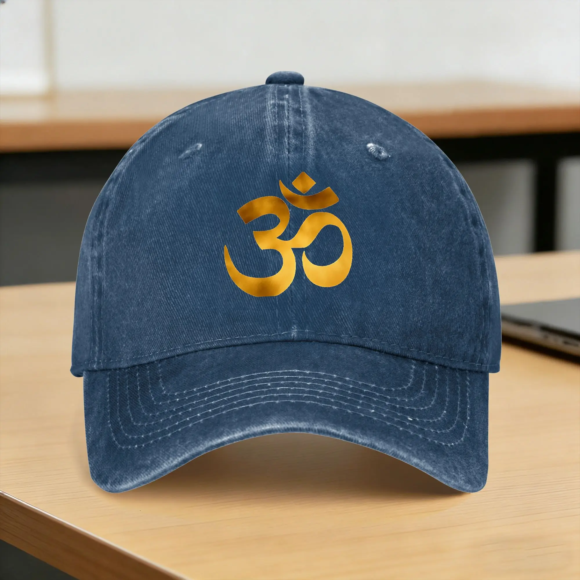 Gold Om Mandala Sun Baseball Cap  Stylish Unisex-Teens Washed Trucker Hat Wholesale Design Outdoor Sport Baseball Caps Gift Idea