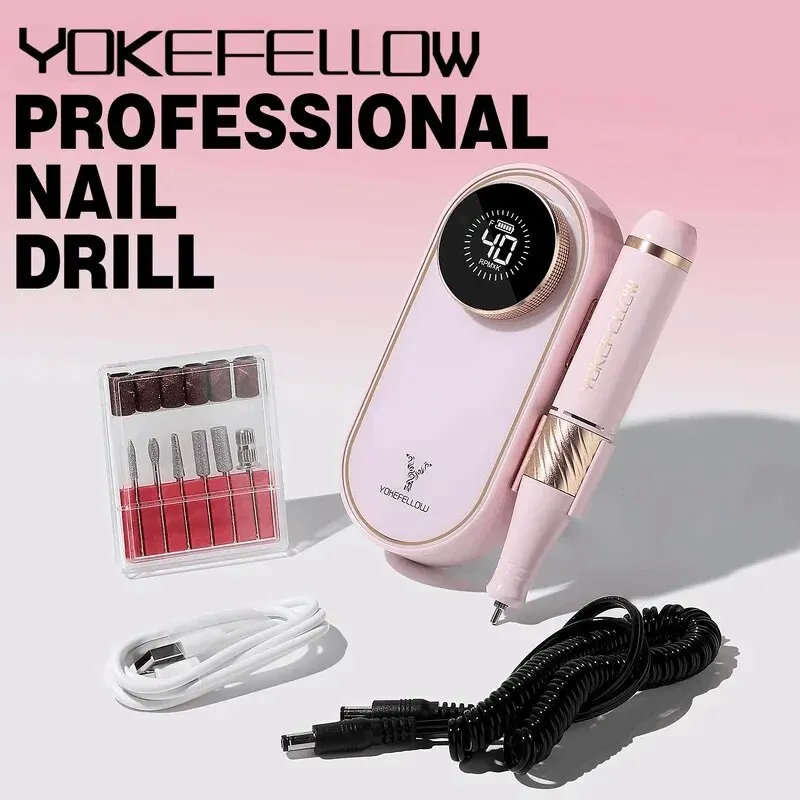 YOKEFELLOW 40000RPM Rechargeable Nail Drill Machine With HD Display Upgrade Electric Nail File With Cutter Nail Art Salon Tools