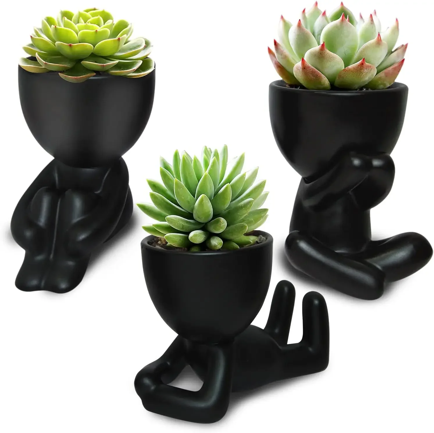 Mini Pots décoratifs pour plantes, jardinières succulentes en céramique de forme humaine, Pots de fleurs de Cactus mignons avec Drainage pour bureau et maison