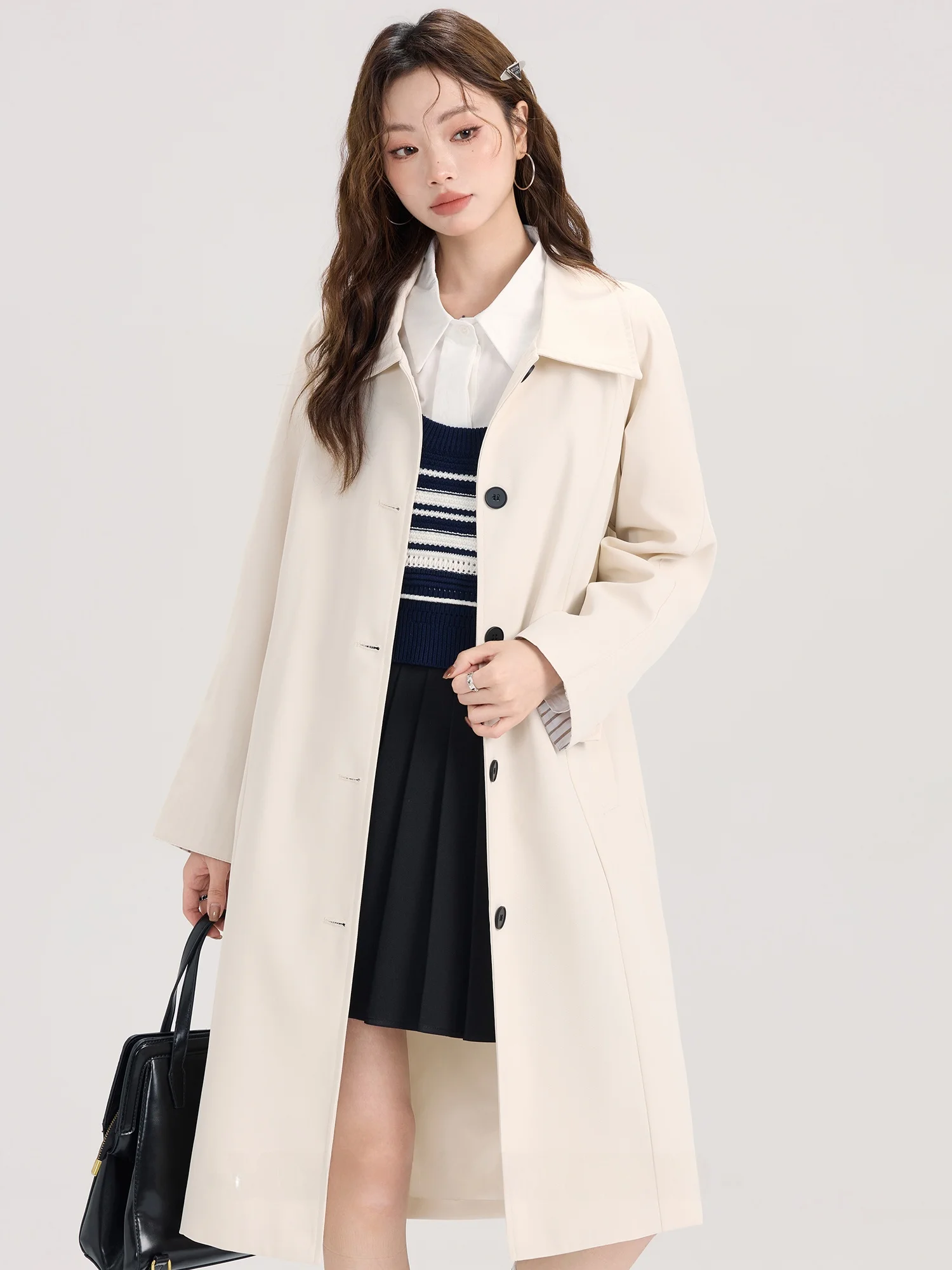 

Hebe Sle, длина миди, куртка, женское свободное пальто, универсальная осенняя верхняя одежда, милая лесная девушка, повседневная шикарная одежда