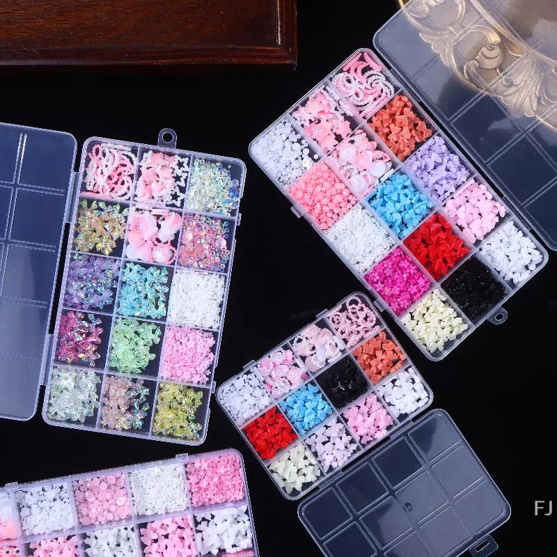 

[YU12/15 сетки/коробка, смешанные смоляные бантики, подвески для ногтей, 3D красочный бант, стразы, украшения для дизайна ногтей, детали для маникюра «сделай сам», с инструментами