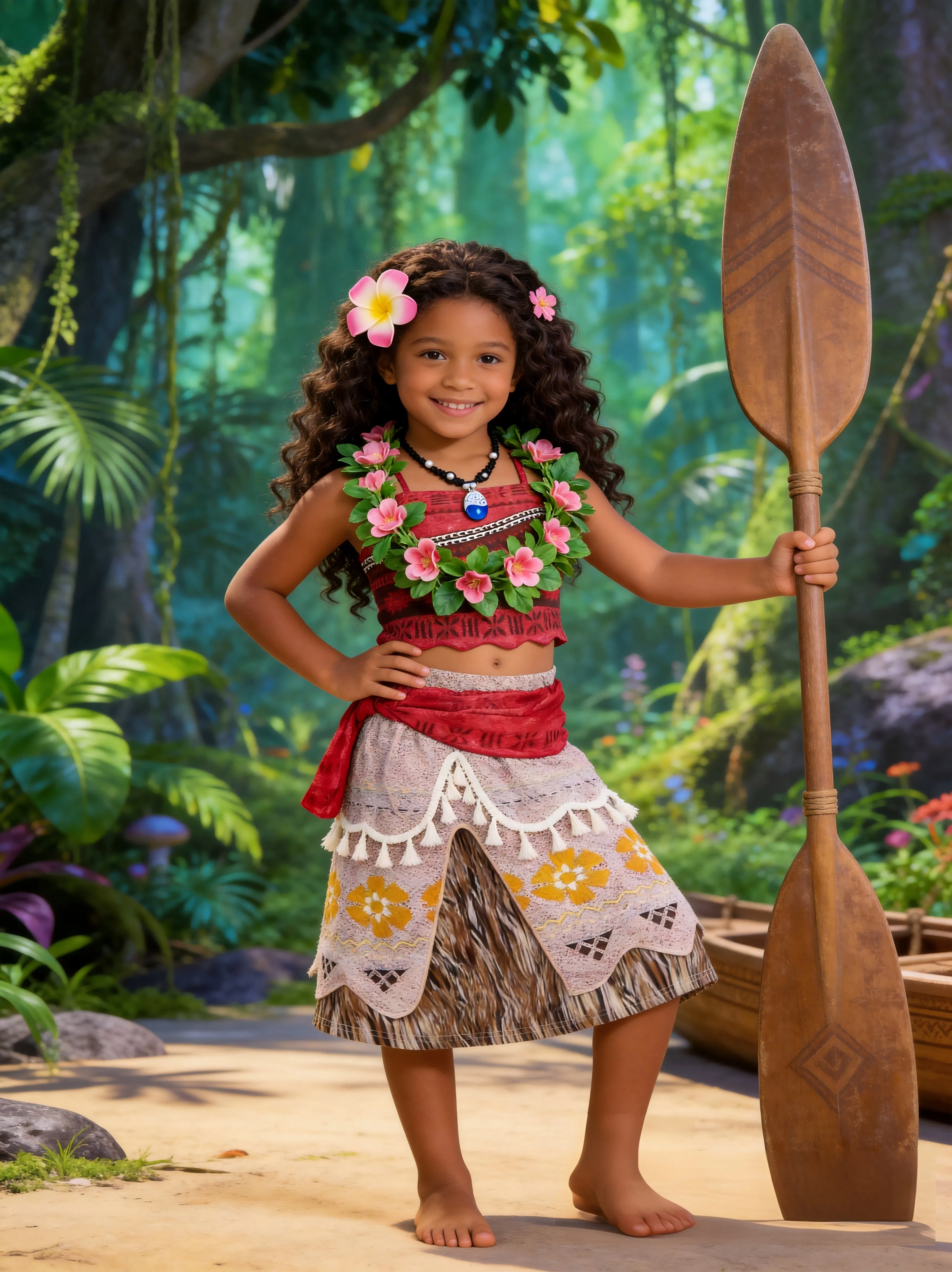 

Girls Moana Princess Dress for Kids Carnival Cosplay Vaiana Costume Children Birthday Party Headwear Necklace Flower Clothes Set