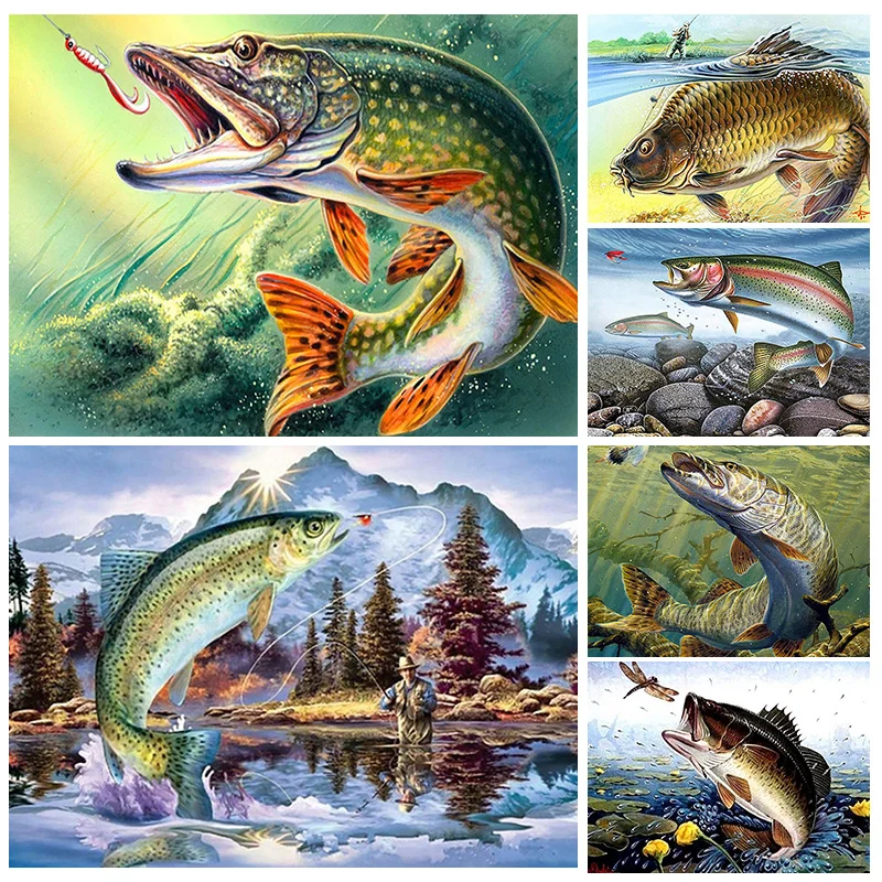 

DIY 5D Diamond Painting Full Drill Lure Fishing Pictures Diamond Mosaic Hand Inlaid Rhinestones Embroidery Home Decor Gifts