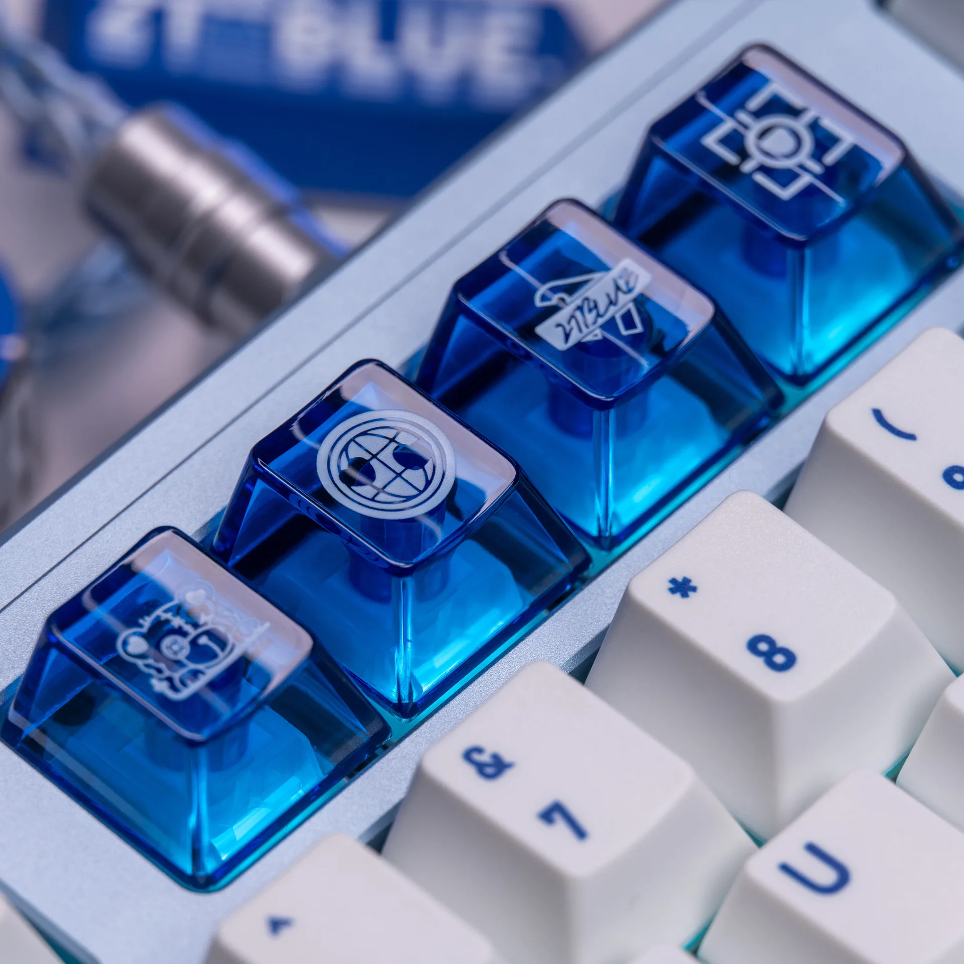 Retro Two-Color White Blue Keycap Set PBT Cherry Profile 5-Side Dye Sub Vintage Style Custom Mechanical Keyboard Keycap 143-key